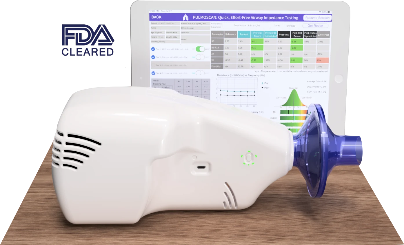 PulmoScan device with filter and tablet, from Cognita Labs